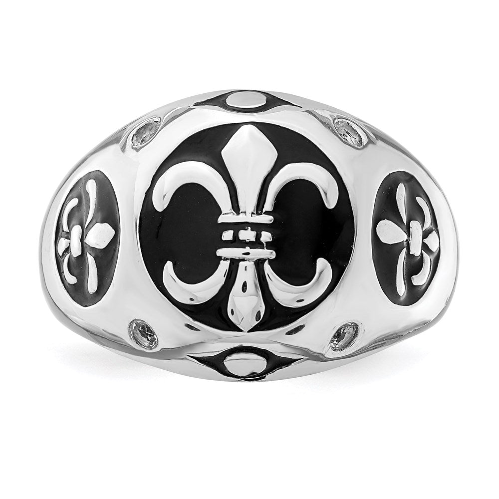 Sterling Silver Rhodium-plated Polished White Topaz Fleur De Lis Ring