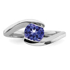 Sterling Silver Rhodium Round Tanzanite Bypass Ring