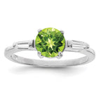 Sterling Silver Rhodium Peridot & CZ Ring