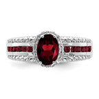 Sterling Silver Rhodium-plated Garnet and White Topaz Ring