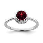 Sterling Silver Rhodium-plated Polished Garnet Round Ring
