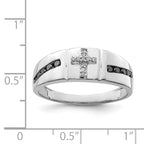 Sterling Silver Rhodium Plated Black and White Diam. Cross Men's Ring