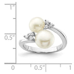 Sterling Silver Rhodium-plated 8-9mm White Button Freshwater Cultured Pearl and CZ Ring