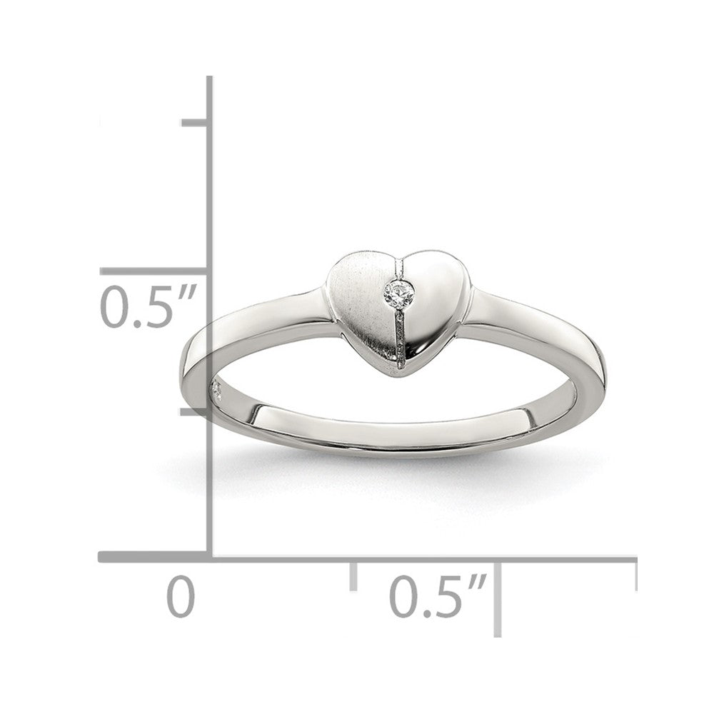 Sterling Silver Polished & Satin CZ Heart Children's Ring