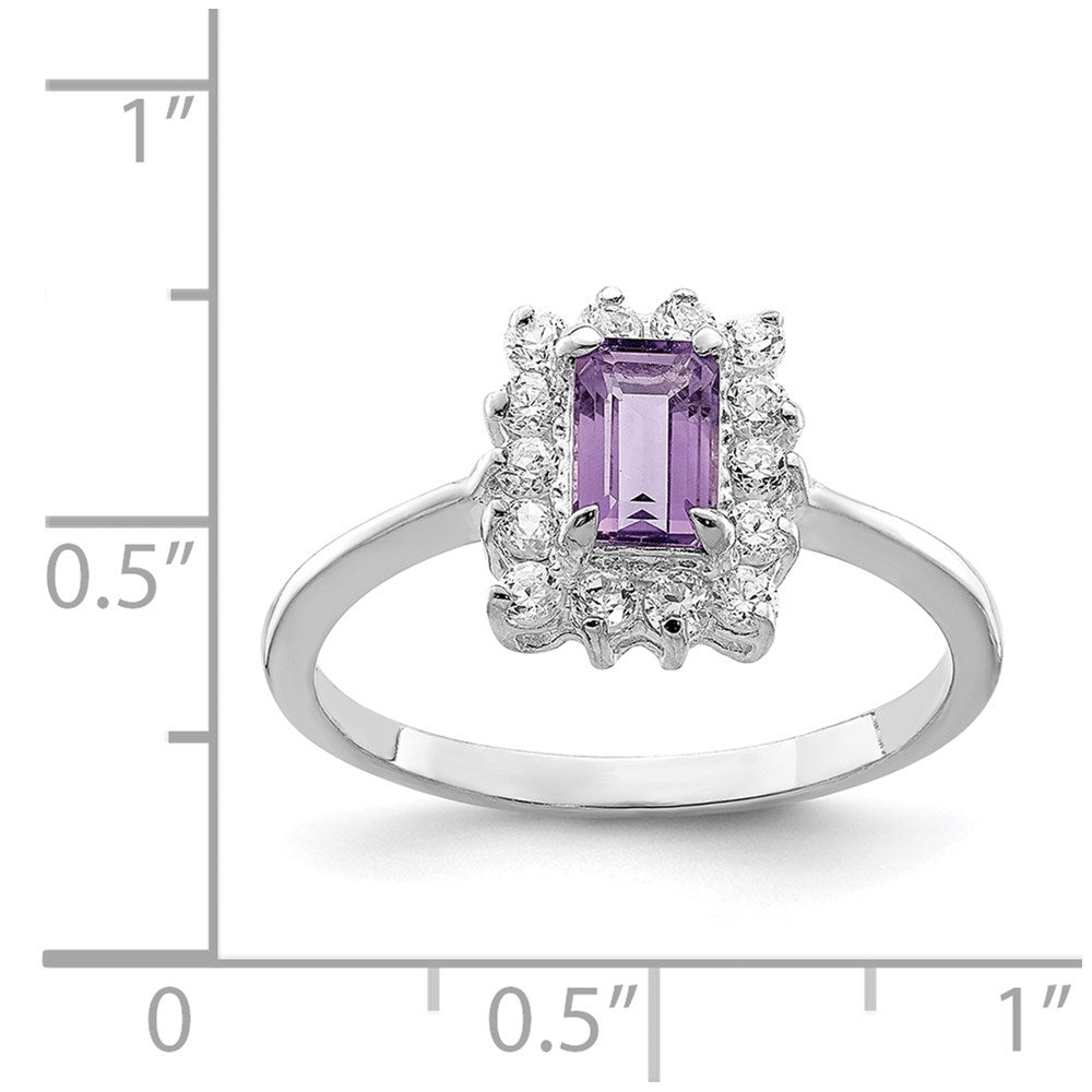 Sterling Silver Rhodium-plated Amethyst and CZ Ring