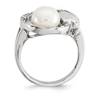 Sterling Silver w/CZ 8-9mm FW Cultured Button Pearl Ring