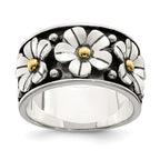 Sterling Silver Antiqued w/ 14k Gold Centers Daisy Ring