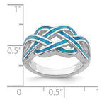 Sterling Silver Rhodium-plated Lab Created Blue Opal Inlay Celtic Knot Ring