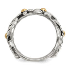 Sterling Silver w/14k Antiqued Leaves & Flowers Band