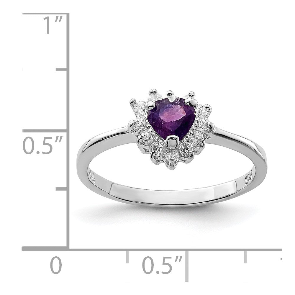 Sterling Silver Rhodium-plated Amethyst and CZ Heart Ring