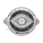 Sterling Silver Rhodium-plated Black and White CZ Evil Eye Ring