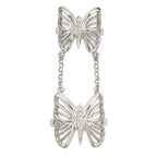 Sterling Silver Polished CZ Butterfly Double Finger Ring
