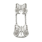 Sterling Silver Polished CZ Butterfly Double Finger Ring
