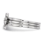 Sterling Silver Rhodium-plated CZ Heart Clover 3 Ring Set