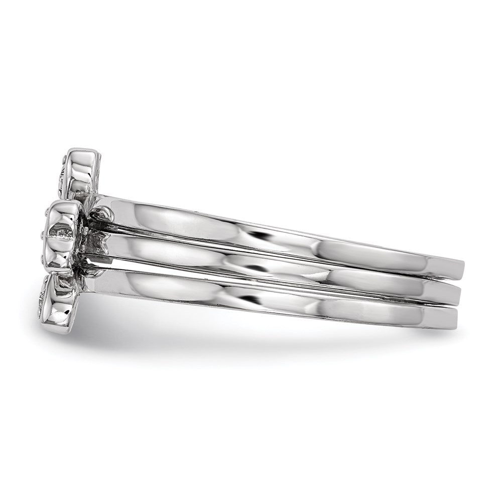 Sterling Silver Rhodium-plated CZ Heart Clover 3 Ring Set