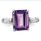 Sterling Silver Rhodium-plated Amethyst and CZ Ring