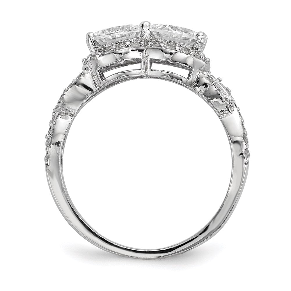 Sterling Silver Rhodium-plated CZ Two Stone Halo Ring