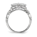 Sterling Silver Rhodium-plated CZ Two Stone Halo Ring