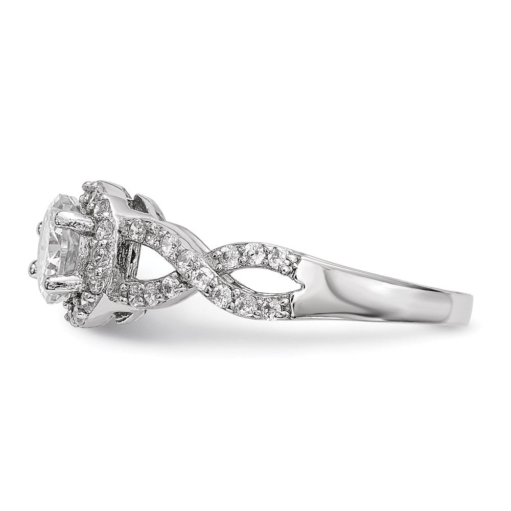 Sterling Silver Rhodium-plated CZ Two Stone Halo Ring