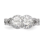 Sterling Silver Rhodium-plated CZ Two Stone Halo Ring