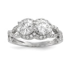Sterling Silver Rhodium-plated CZ Two Stone Halo Ring