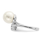 Sterling Silver Rhodium-plated Polished with CZ and Acrylic Pearl Ring