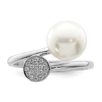 Sterling Silver Rhodium-plated Polished with CZ and Acrylic Pearl Ring