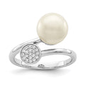 Sterling Silver Rhodium-plated Polished with CZ and Acrylic Pearl Ring