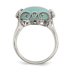 Sterling Silver Rhod-plated Created Amazonite Polished/Textured Ring