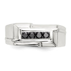 Sterling Silver Rhodium-plated Mens Black Diamond Polished Ring