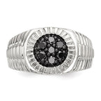 Sterling Silver Rhod-plated Mens Black Diamond Polished/Satin Ring