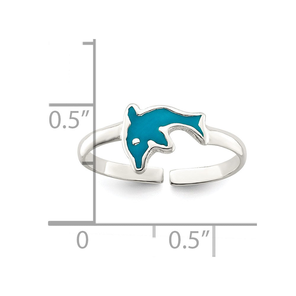 Sterling Silver Polished Enameled Dolphin Toe Ring