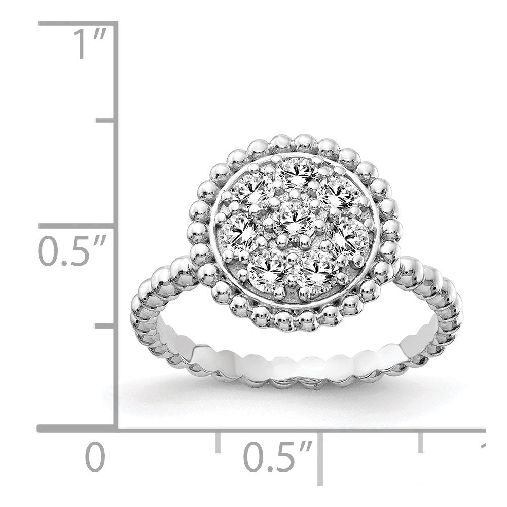 Sterling Shimmer Sterling Silver Rhodium-plated 8 Stone CZ Round Beaded Ring