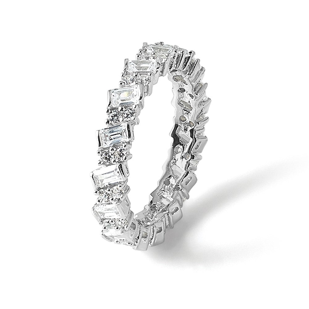 Sterling Shimmer Sterling Silver Rhodium-plated 45 Stone CZ Fancy Eternity Band