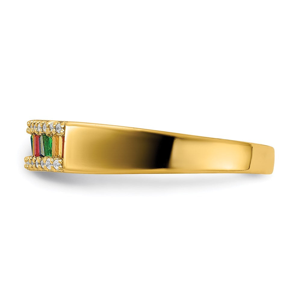 Prizma Sterling Silver Gold-tone 14K Flash Gold-plated Colorful Baguette and White CZ Ring