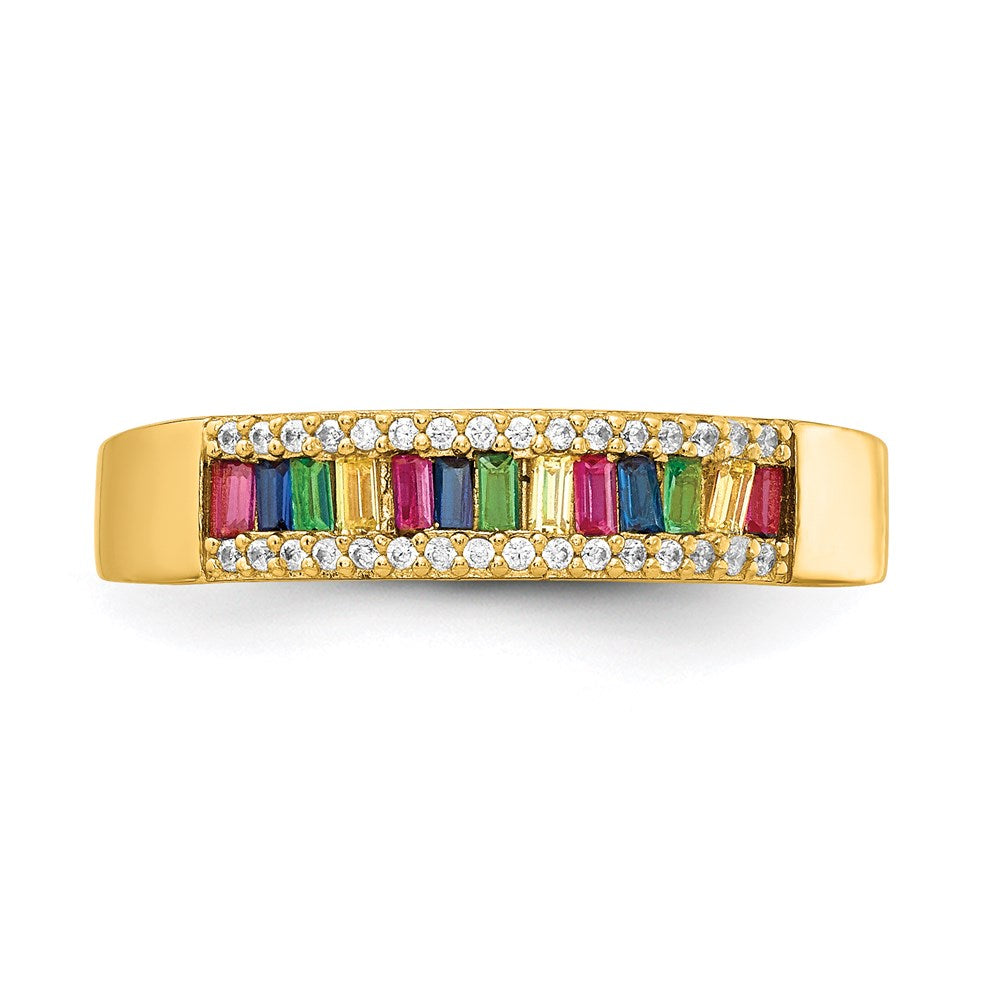 Prizma Sterling Silver Gold-tone 14K Flash Gold-plated Colorful Baguette and White CZ Ring