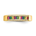 Prizma Sterling Silver Gold-tone 14K Flash Gold-plated Colorful Baguette and White CZ Ring