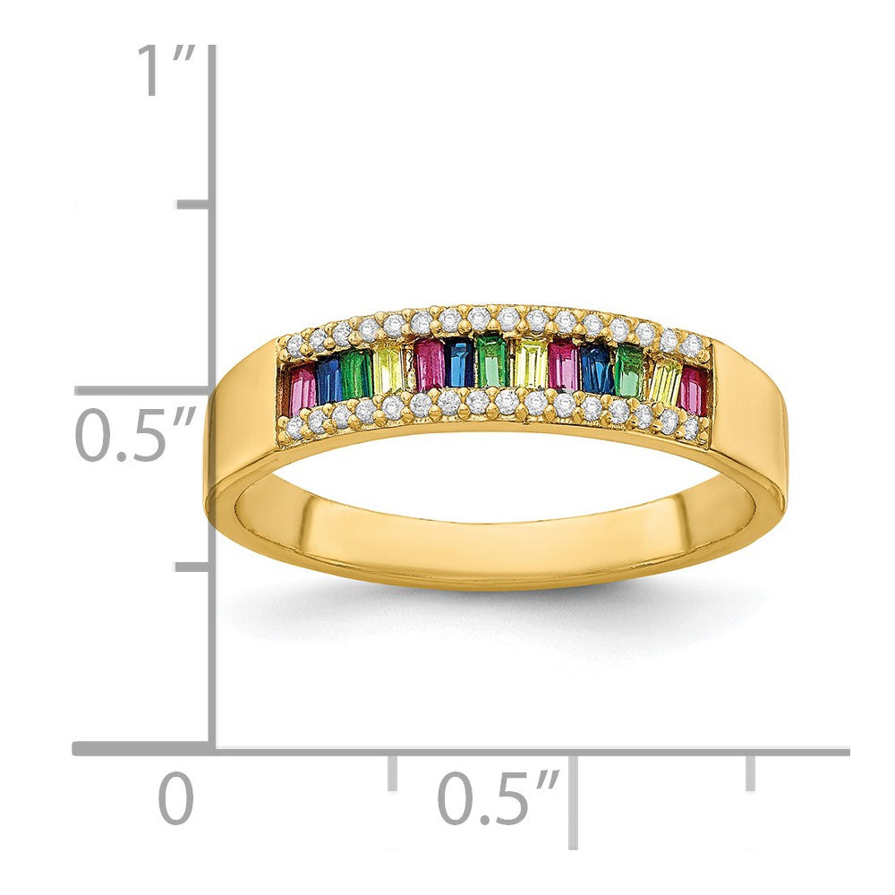 Prizma Sterling Silver Gold-tone 14K Flash Gold-plated Colorful Baguette and White CZ Ring