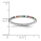 Prizma Sterling Silver Rhodium-plated Colorful CZ Thin Band Ring