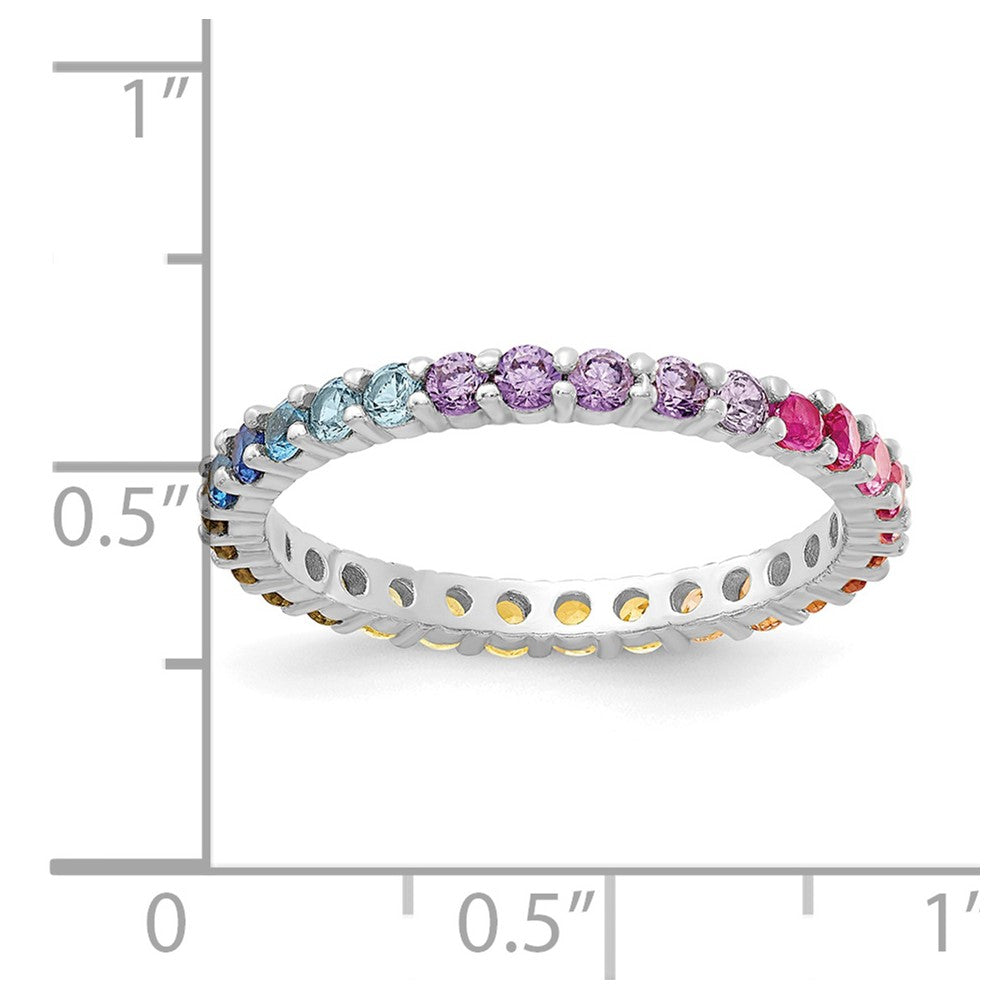 Prizma Sterling Silver Rhodium-plated Colorful CZ Eternity Band Ring