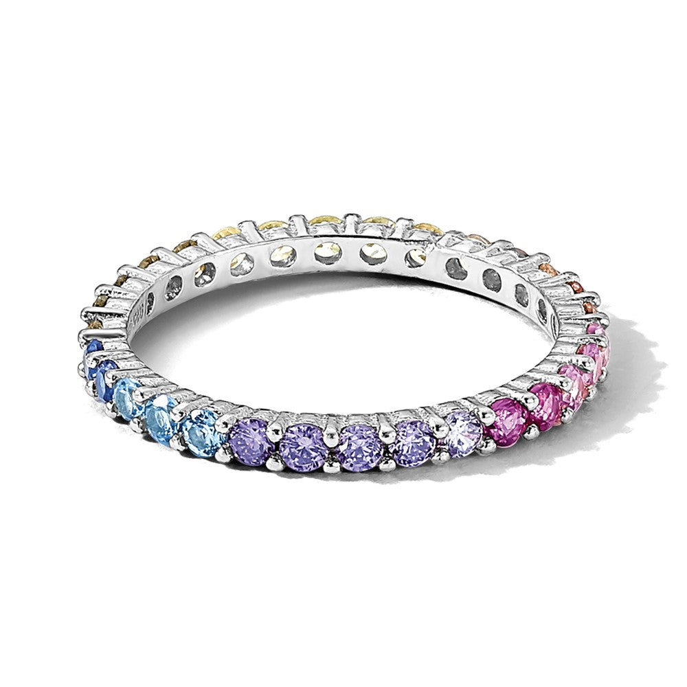 Prizma Sterling Silver Rhodium-plated Colorful CZ Eternity Band Ring