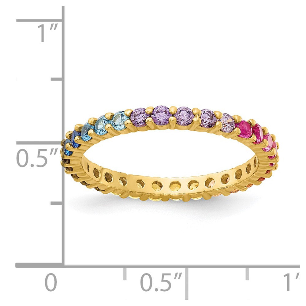 Prizma Sterling Silver Gold-tone 14K Flash Gold-plated Colorful CZ Eternity Band Ring