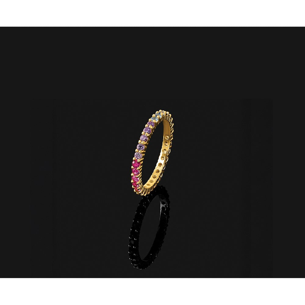 Prizma Sterling Silver Gold-tone 14K Flash Gold-plated Colorful CZ Eternity Band Ring