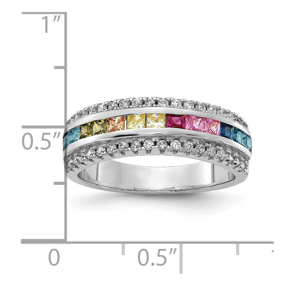 Prizma Sterling Silver Rhodium-plated Channel-Set Colorful and White CZ Ring