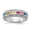 Prizma Sterling Silver Rhodium-plated Channel-Set Colorful and White CZ Ring