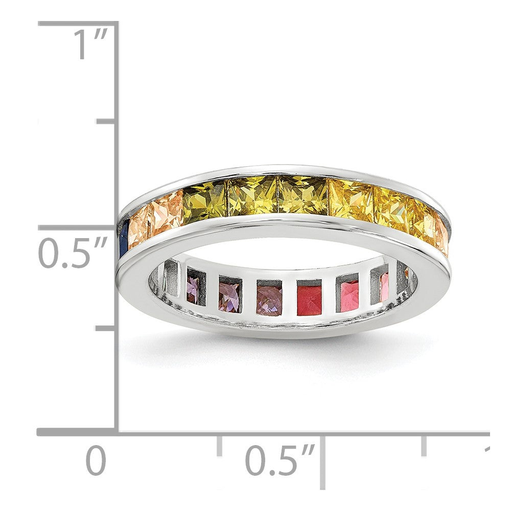 Prizma Sterling Silver Rhodium-plated Channel-Set Colorful CZ Eternity Band Ring