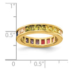 Prizma Sterling Silver Gold-tone 14K Flash Gold-plated Channel-Set Colorful CZ Eternity Band Ring