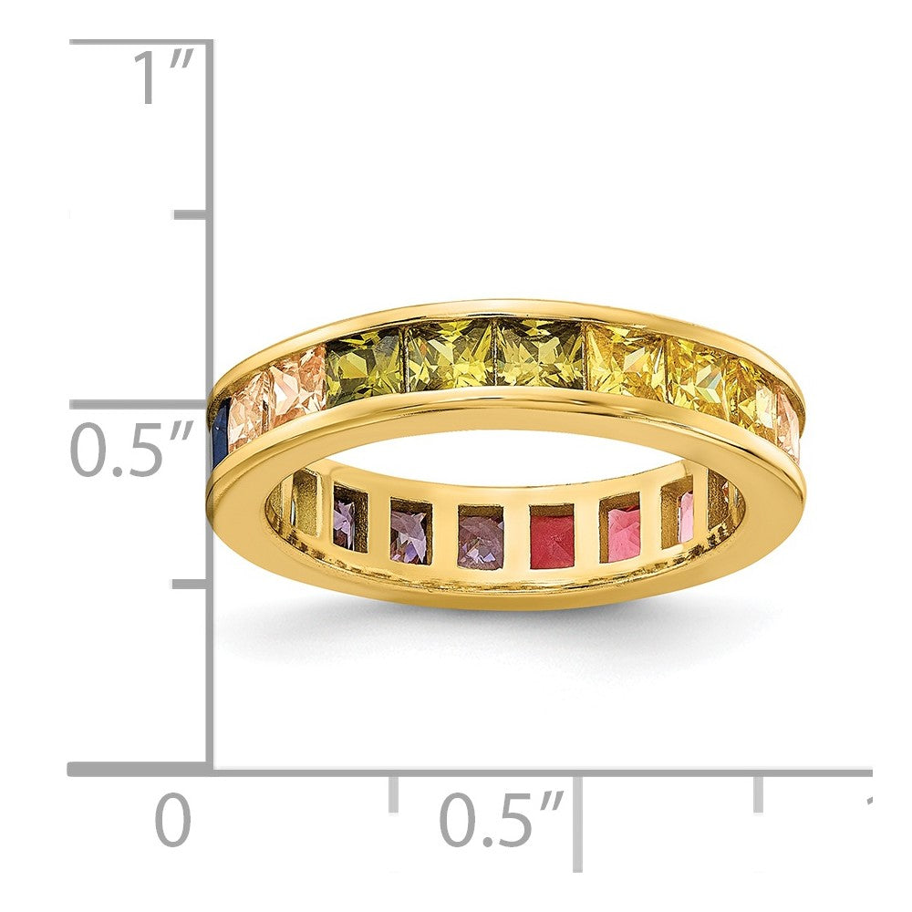 Prizma Sterling Silver Gold-tone 14K Flash Gold-plated Channel-Set Colorful CZ Eternity Band Ring