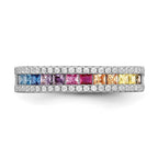Prizma Sterling Silver Rhodium-plated Princess White and Colorful Channel-Set CZ Ring