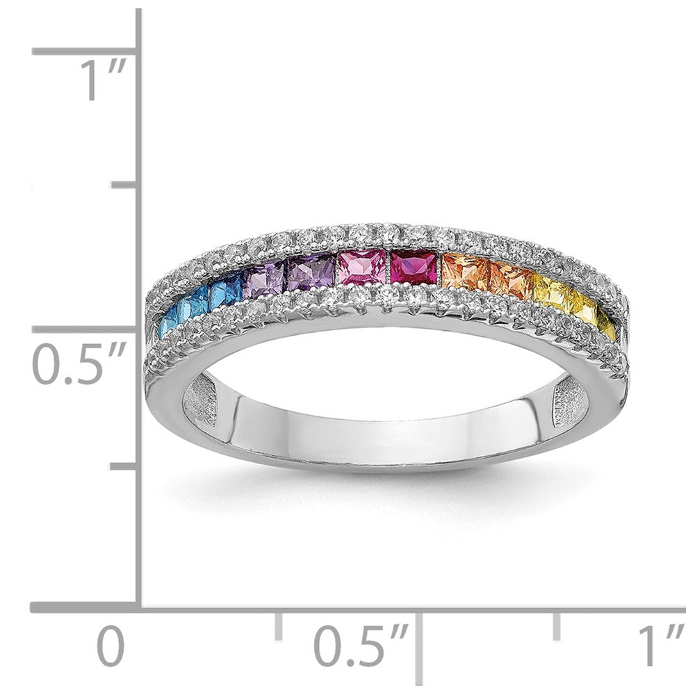 Prizma Sterling Silver Rhodium-plated Princess White and Colorful Channel-Set CZ Ring